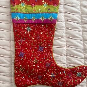 Festive Red Holiday Stocking with Embellishments